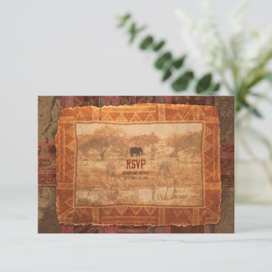 Huwelijksfeest Afrikaanse Safari RSVP-antwoordkaar RSVP Kaartje (Staand voorkant)