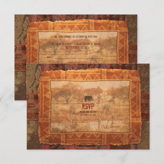 Huwelijksfeest Afrikaanse Safari RSVP-antwoordkaar RSVP Kaartje (Voorkant / Achterkant)