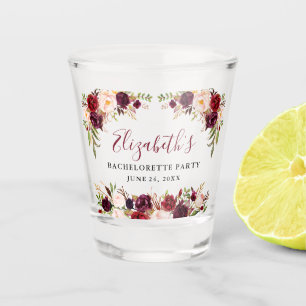 Huwelijksfeest Burgundy Waterverf Bloemen Shot Glas