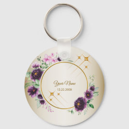 Huwelijksfeest Cadeau Paars Roze Bloem Groen Goud Sleutelhanger