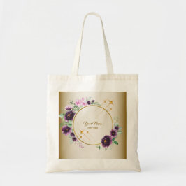 Huwelijksfeest Cadeau Paars Roze Bloem Groen Goud Tote Bag