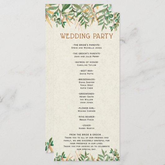 Huwelijksfeest & ceremonie programmakaart (Voorkant / Achterkant)