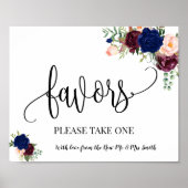 Huwelijksfeest favor bord boho chic navy poster (Voorkant)