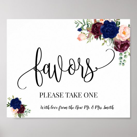 Huwelijksfeest favor bord boho chic navy poster (Voorkant)