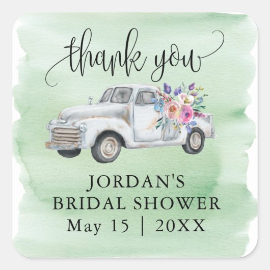 Huwelijksfeest gunst witte boerderij vrachtwagen vierkante sticker (Voorkant)