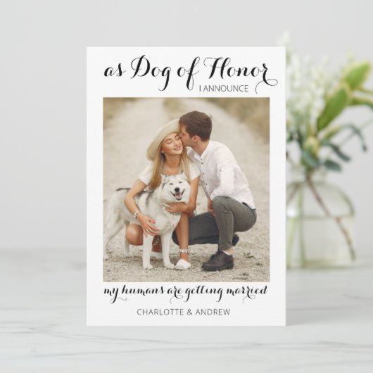 Huwelijksfeest Hond van Eer Modern Fotopersbureau Aankondiging (Staand voorkant)