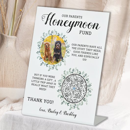 Huwelijksfeest Honden Foto Honeymoon Fonds Venmo Q Reclamebord Met Voetstuk