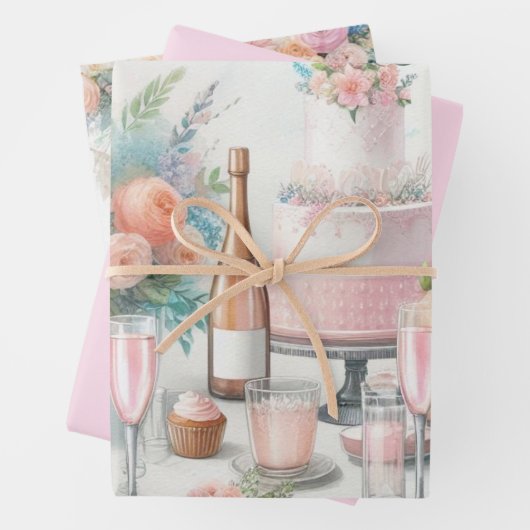 Huwelijksfeest Inpakpapier Plat Vel Set van 3 (In situ)