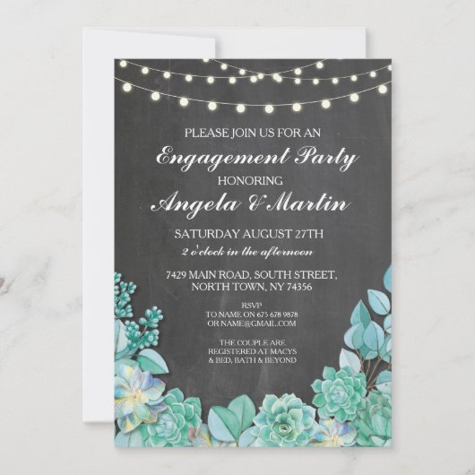 Huwelijksfeest Krijt Bloemige Succulenten Uitnodig Kaart (Voorkant)