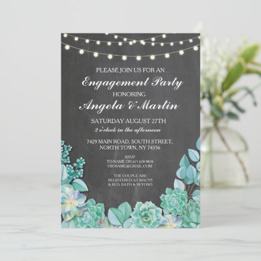 Huwelijksfeest Krijt Bloemige Succulenten Uitnodig Kaart (Staand voorkant)