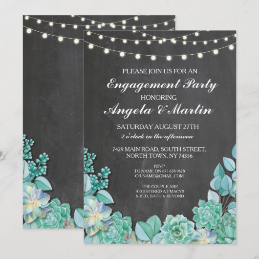 Huwelijksfeest Krijt Bloemige Succulenten Uitnodig Kaart (Voorkant / Achterkant)