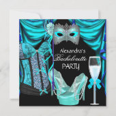 Huwelijksfeest Luipaard Blauw Masquerade Champagne Kaart (Voorkant)