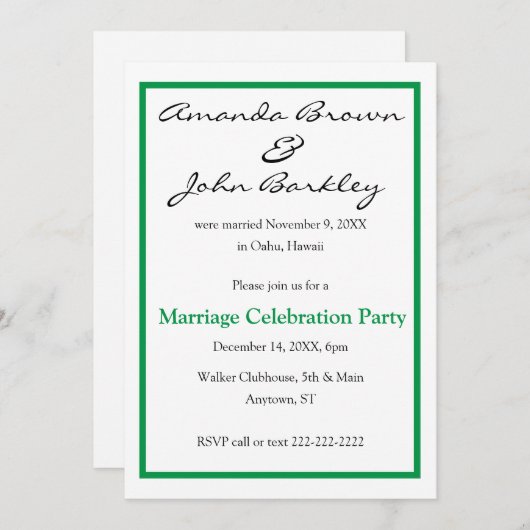 Huwelijksfeest na de bruiloft - groen kaart (Voorkant / Achterkant)