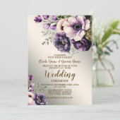 Huwelijksfeest Paarse Roze Bloemen Golden Elegant Kaart (Staand voorkant)