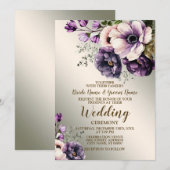 Huwelijksfeest Paarse Roze Bloemen Golden Elegant Kaart (Voorkant / Achterkant)