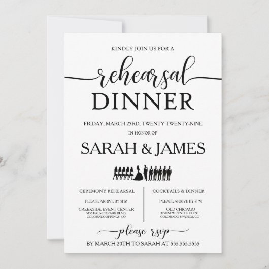 Huwelijksfeest repetitie diner uitnodiging (Voorkant)