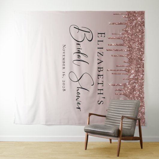 Huwelijksfeest Roze Goud Glitter Persoonlijk Wandkleed (In Situ (horizontaal))