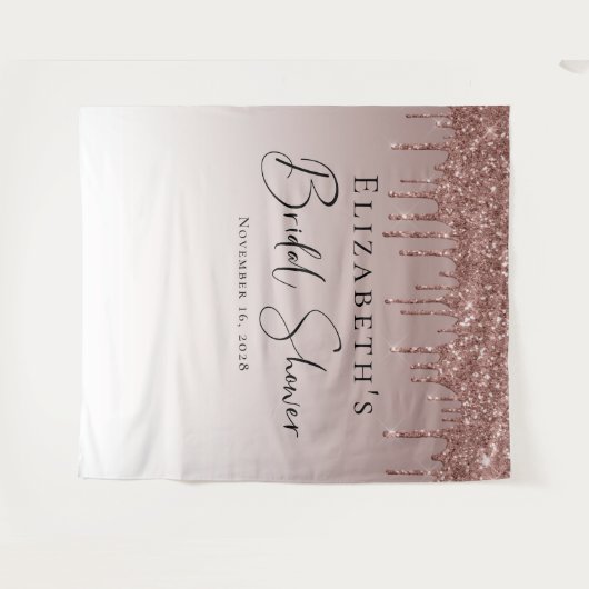 Huwelijksfeest Roze Goud Glitter Persoonlijk Wandkleed (Voorkant (horizontaal))