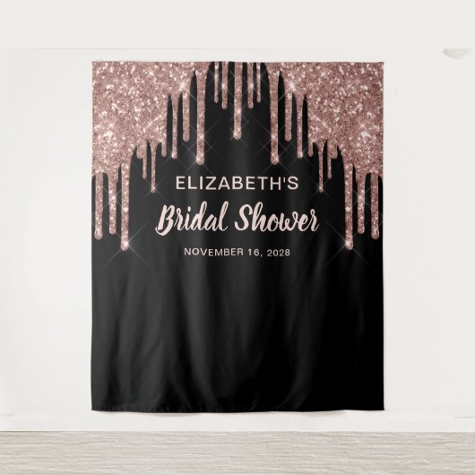 Huwelijksfeest Roze Goud Glitter Persoonlijke Zwar Wandkleed (Voorkant)