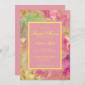 Huwelijksfeest roze, goud, & groene save the date (Voorkant / Achterkant)