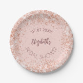 Huwelijksfeest roze gouden confetti naam papieren bordje (Voorkant)