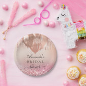 Huwelijksfeest roze gouden roze glinsterende naam papieren bordje (Feest)