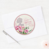 Huwelijksfeest Roze Tulp Ronde Sticker (Envelop)