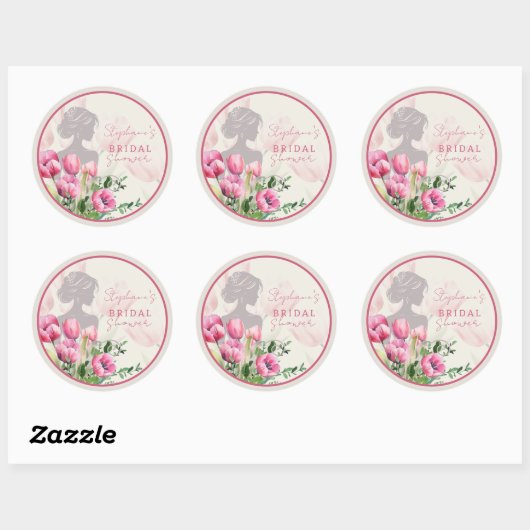 Huwelijksfeest Roze Tulp Ronde Sticker (Vel)