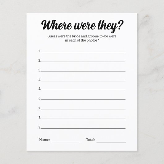 Huwelijksfeest spel waar waren ze foto gissen flyer (Voorkant)