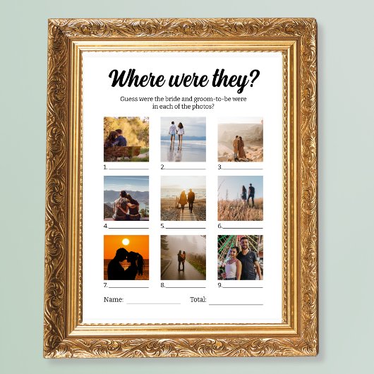 Huwelijksfeest spel waar waren ze foto gissen poster