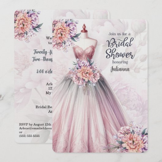 Huwelijksfeest uitnodiging Blush Roze Botanisch (Voorkant / Achterkant)