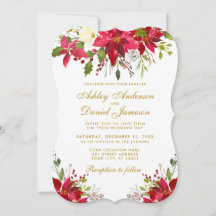 Huwelijksfeest Waterverf Bloemige Poinsettia Goud