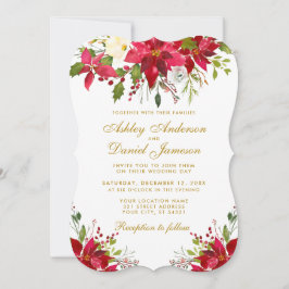Huwelijksfeest Waterverf Bloemige Poinsettia Goud Kaart