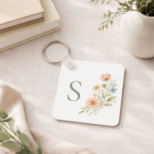 Huwelijksfeest Wilde Bloemen Geschenk Monogram Sleutelhanger