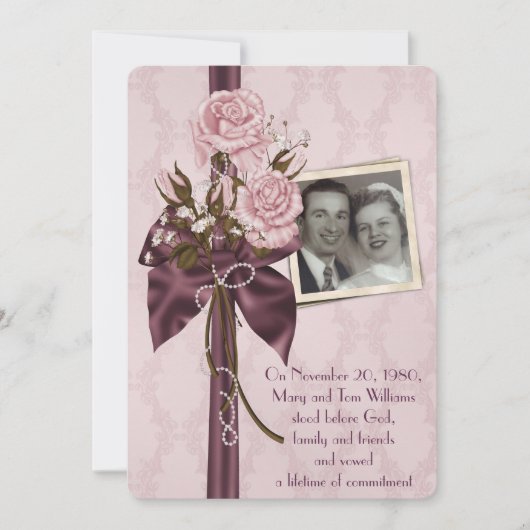 huwelijksfeestdag rozen en damask kaart (Voorkant)