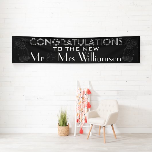 Huwelijksfelicitaties Chalkboard en Mason Jars Spandoek (Insitu)