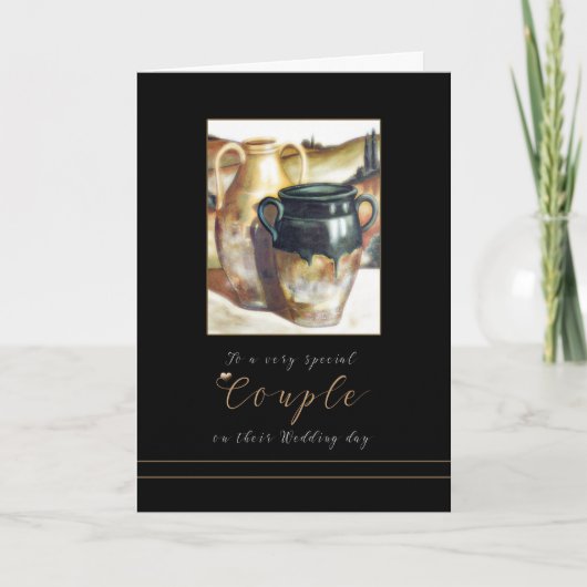 Huwelijksfelicitaties Geschilderde Pottery kaart (Voorkant)