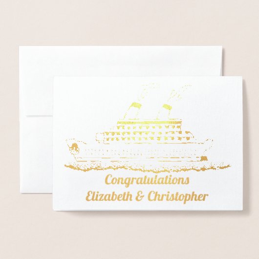 Huwelijksfelicitaties Vloeiend Zeilend Cruiseschip Folie Kaarten (Voorkant met envelop)