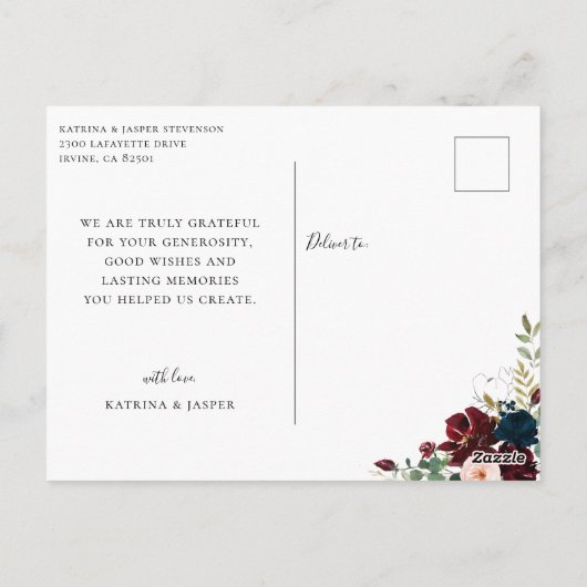 Huwelijksfoto Bedanken met kalligrafie herfst bloe Briefkaart (Achterkant)