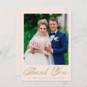 Huwelijksfoto Blush Elegant Gold Script Bedankkaart (Voorkant / Achterkant)