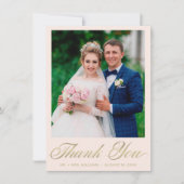 Huwelijksfoto Blush Elegant Gold Script Bedankkaart (Voorkant)