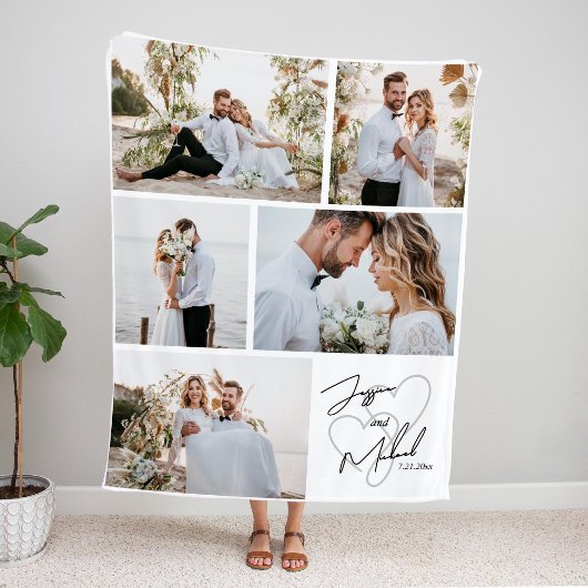 Huwelijksfoto Calligrafie Collage Keepsake Fleece Deken