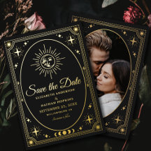 Huwelijksfoto Celestial Black Tarot Save the Date