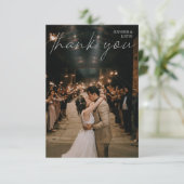 Huwelijksfoto Chic Modern Handschrift Typografie Bedankkaart (Staand voorkant)