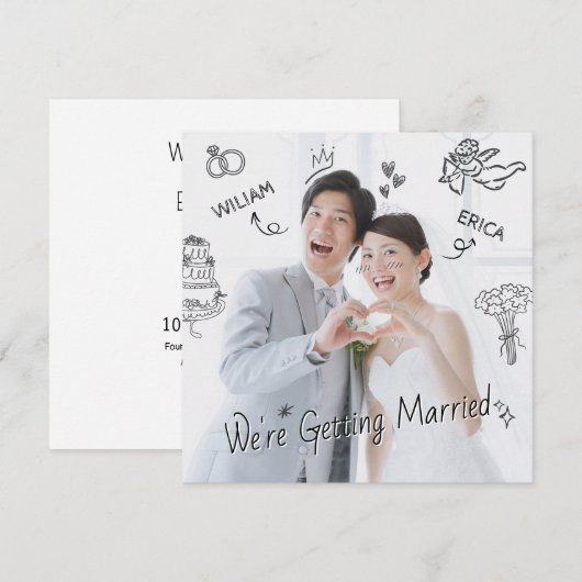 Huwelijksfoto clip art hand getekend schetsplezier kaart (Voorkant / Achterkant)