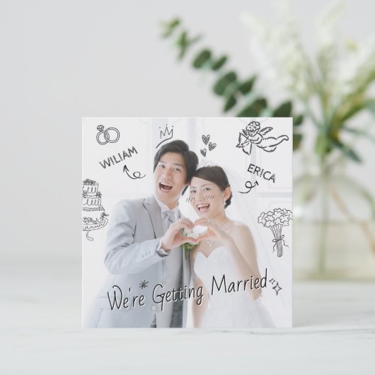 Huwelijksfoto clip art hand getekend schetsplezier kaart (Staand voorkant)