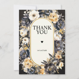 Huwelijksfoto Dank u kaart Zwart Floral