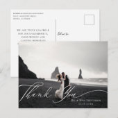 Huwelijksfoto Dankjewel met kalligrafie en herfstg Briefkaart (Voorkant / Achterkant)