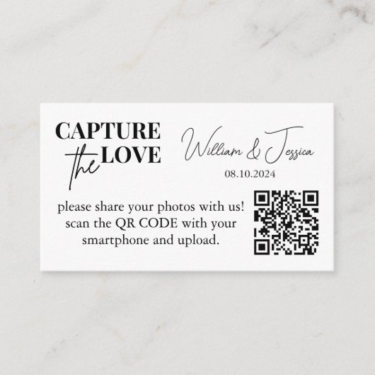 Huwelijksfoto delen Leg de liefde QR-code vast Informatiekaartje (Voorkant)