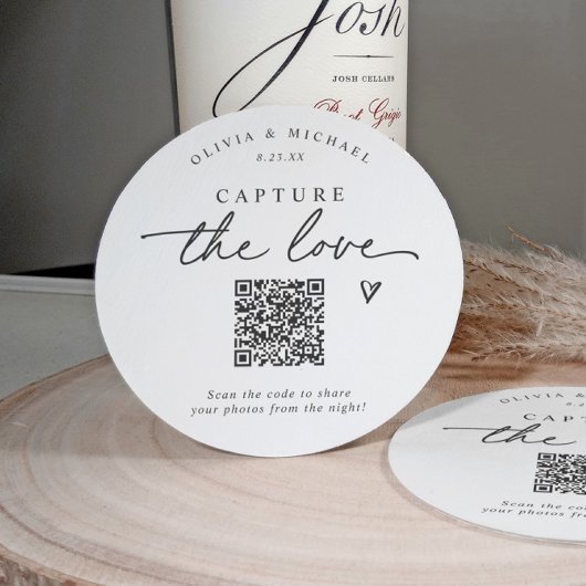 Huwelijksfoto delen QR-code handschrift Ronde Kartonnen Onderzetter